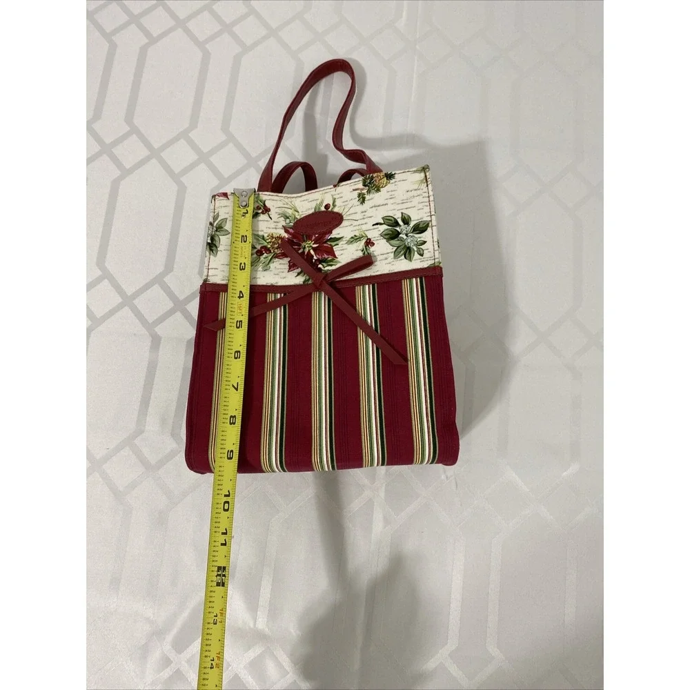 VintageLongaberger Bag Red Stripe Poinsettia‎ Gift Holiday Tote Gift Bag